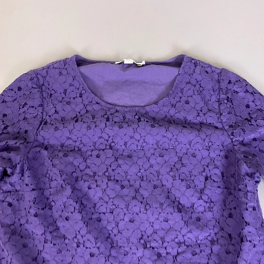 Boden Lace Blouse Top US 14 Purple Floral Lace Short Sleeve Scoop Neck Lined - Picture 2 of 9